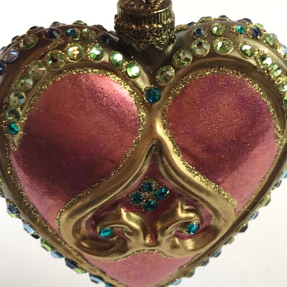 Jay Strongwater Heart Ornament Blown Glass Hand Painted Swarovski Detail Glitter - Picture 8 of 13